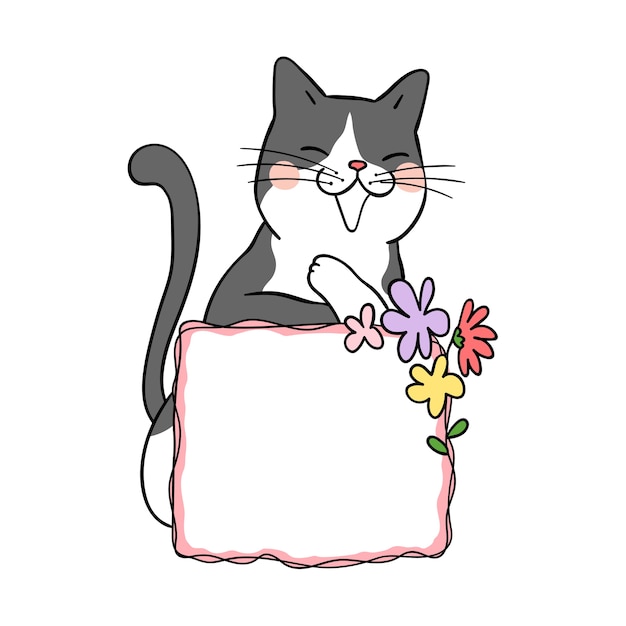 Vecteur dessine un joli chat avec une fleur et vide le texte