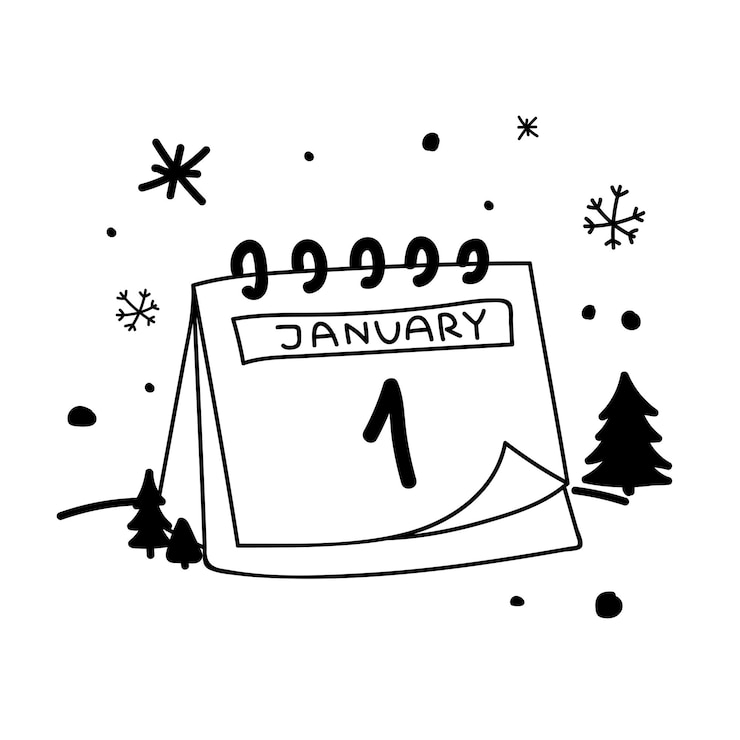 Vecteur dessiné à la main le 1er janvier