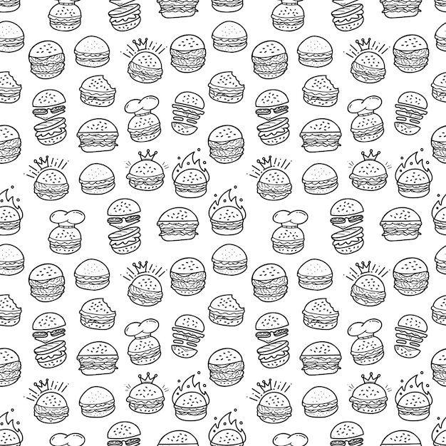 Vecteur dessiné à la main doodle hamburger burger sans soudure de fond