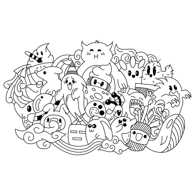 Dessiné à La Main De Doodle Monstre Mignon