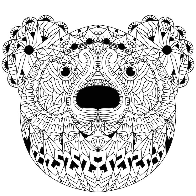 Dessiné à La Main D'ours Dans Un Style Zentangle