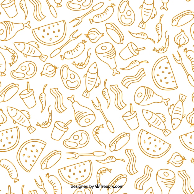 dessiné motif de barbecue et des denrées alimentaires à la main