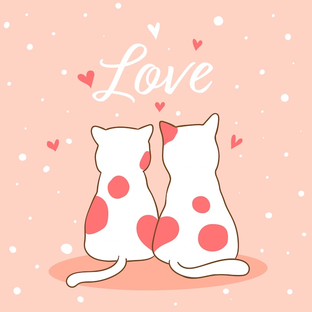 Dessiner l&#39;amour de couple de chat doux pour Valentine.