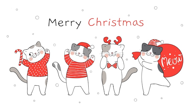 Dessiner Une Bannière Joyeux Chat De Père Noël Pour L'hiver Nouvel An Et Noël