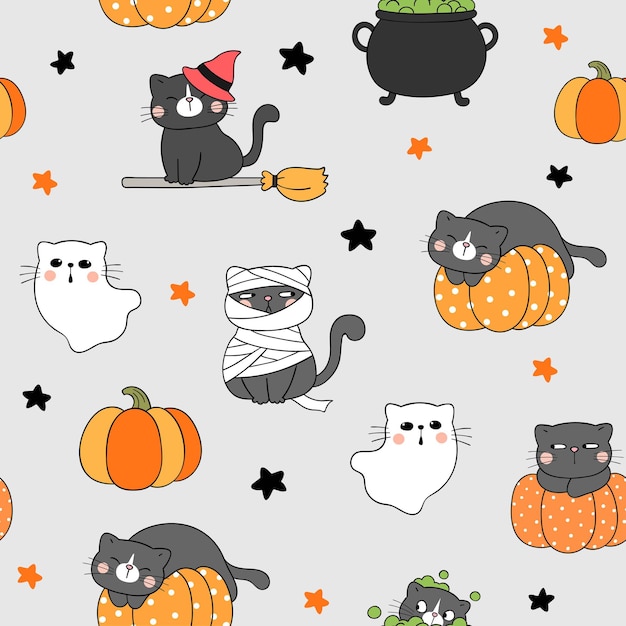 Dessiner Un Chat Mignon De Fond Transparent Pour Le Style Halloween Doodle