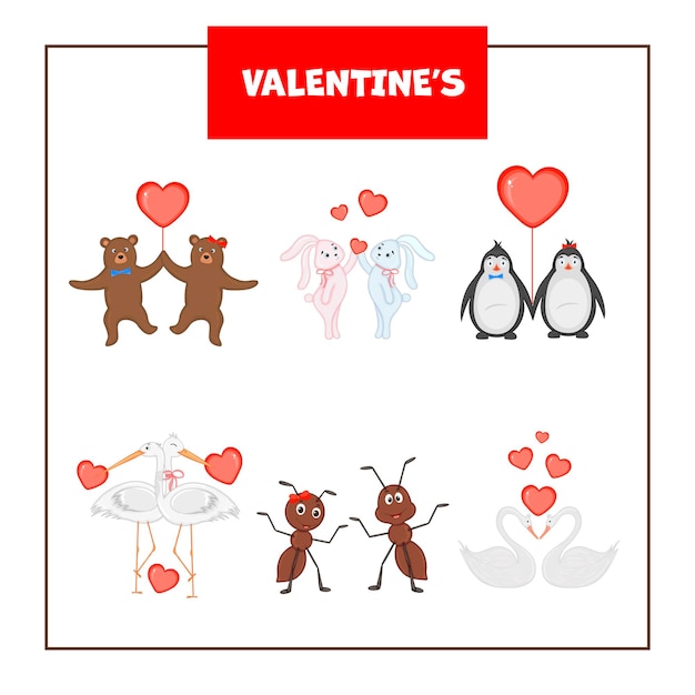 Dessiner Une Collection D'illustrations Vectorielles Mignon Clip Art Pour La Saint Valentin Isolé Sur Un Style Artoon Blanc