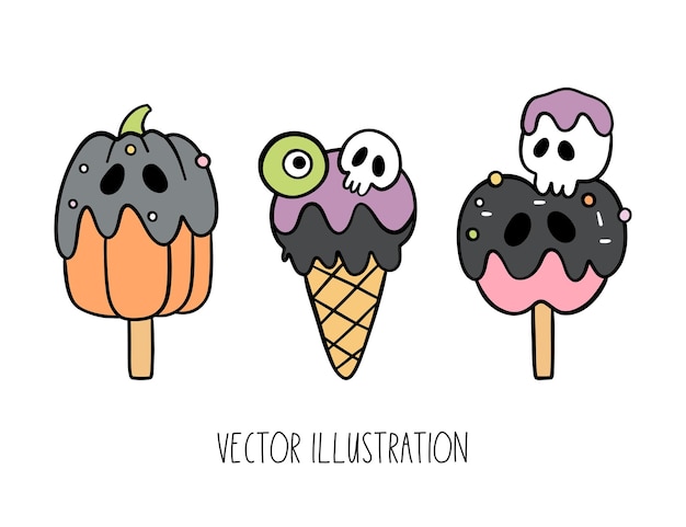 Vecteur dessiner une glace effrayante mignonne de vecteur pour le style de dessin animé d'halloween doodle