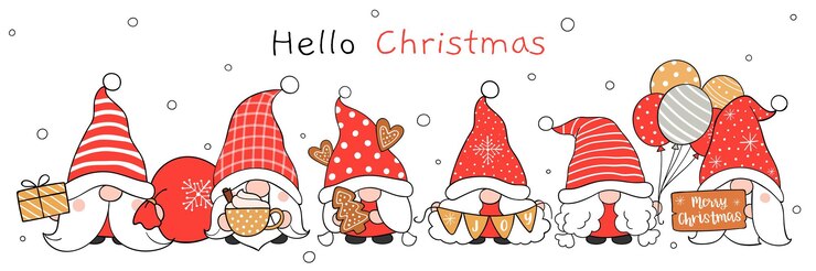 Vecteur dessiner le gnome de noël nouvel an et hiver