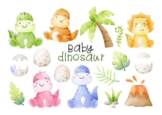 Dessiner illustration vectorielle collection de personnages bébé dinosaure Dino pour les enfants Style aquarelle