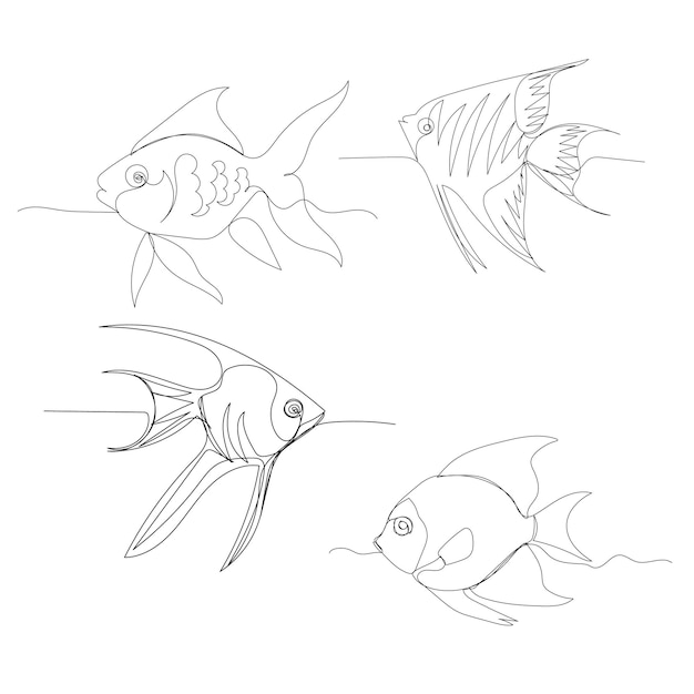 Dessiner Avec Une Ligne Continue De Poissons