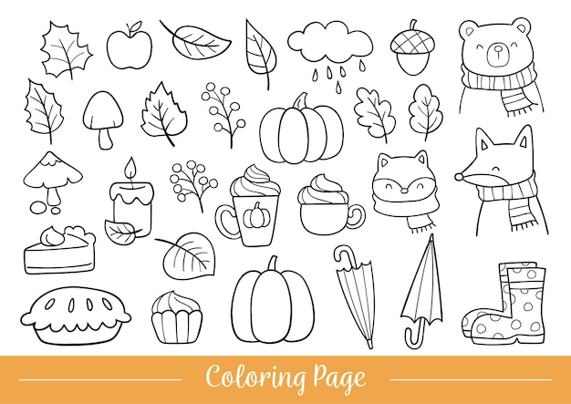 Dessiner La Page De Coloriage Doodle Contour Automne Pour La Saison D'automne