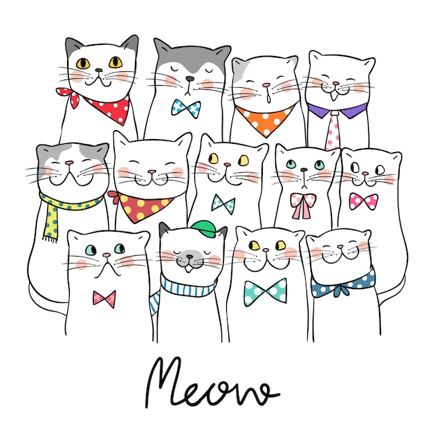 Vecteur dessiner le style de dessin animé mignon chat doodle style de dessin animé