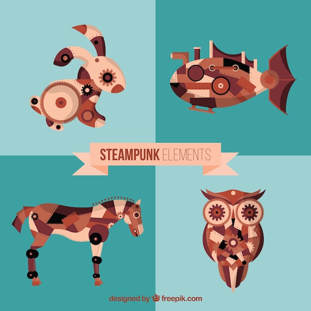 Vecteur dessinés à la main animaux steampunk