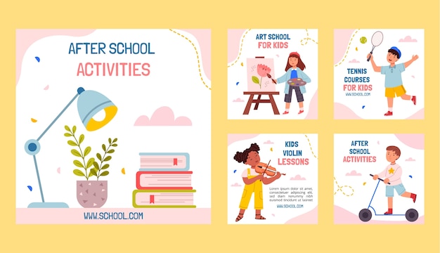 Vecteur dessinés à la main après les publications instagram des activités scolaires