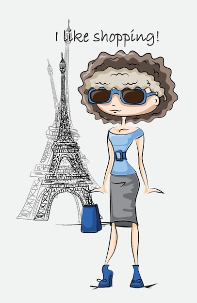 Dessinés à la main de belles filles d'été de dessin animé mignon avec des sacs Illustration vectorielle
