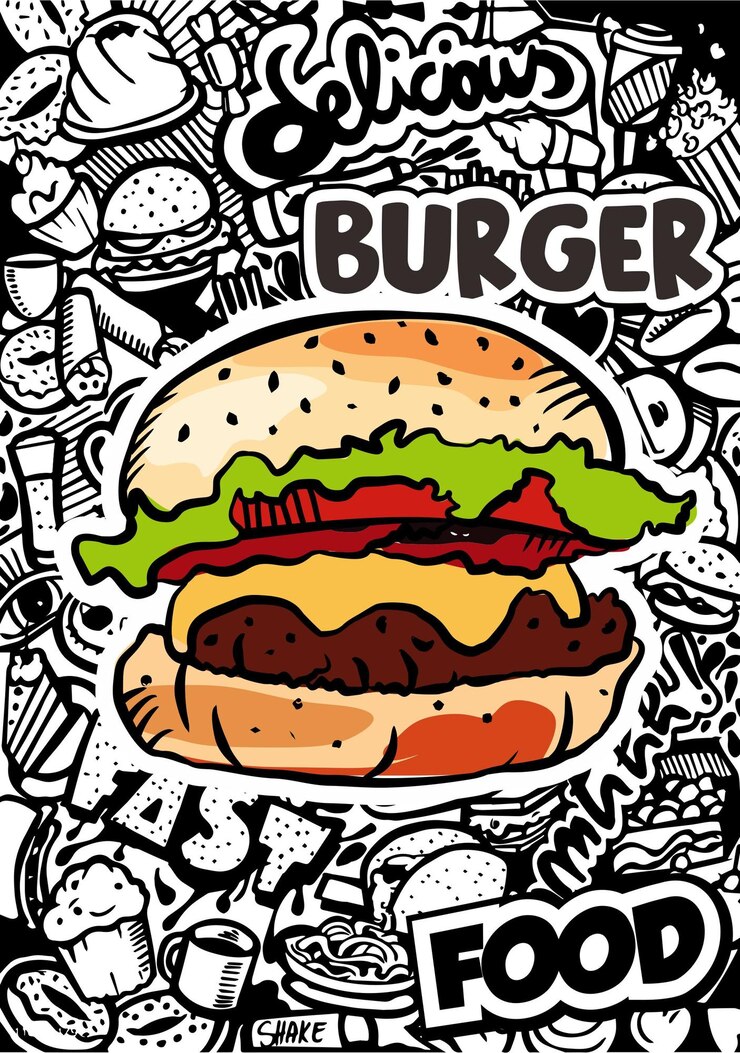 Vecteur dessinés à la main et croquis, burger de duddle, illustration, burger de vecteur