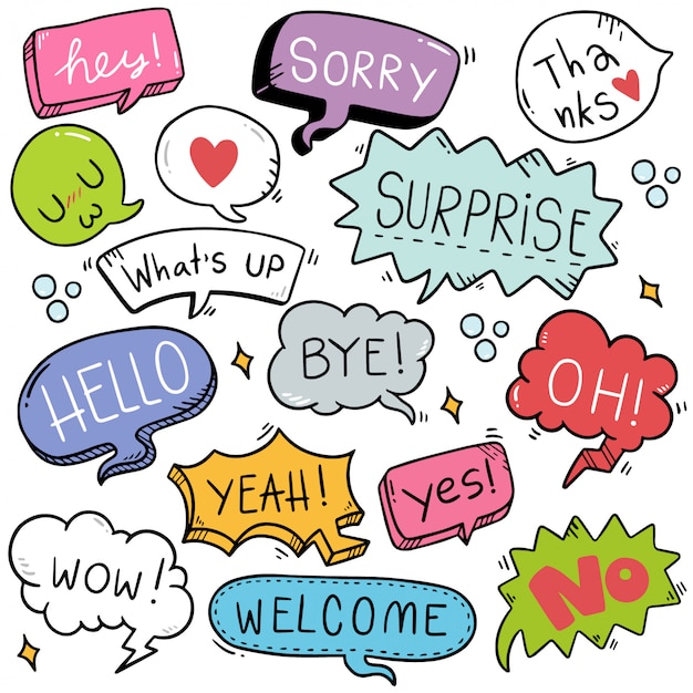 dessinés à la main Ensemble de bulle de dialogue mignon avec du texte dans un style doodle