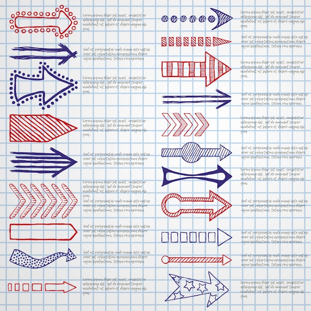 Dessinés à La Main Esquissée Des Flèches Dans Différentes Formes.