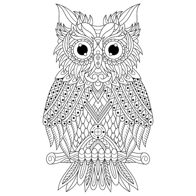 Dessinés à La Main De Hibou Dans Un Style Zentangle