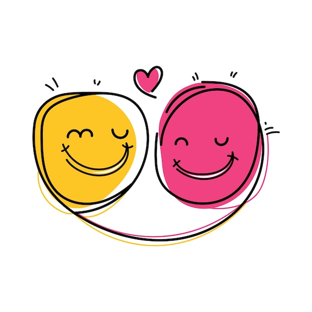 Dessinés à La Main Saint Valentin Couple De Coeurs Souriant Amour Doodle Dessins Saint Valentin Kawaii Dessin Animé