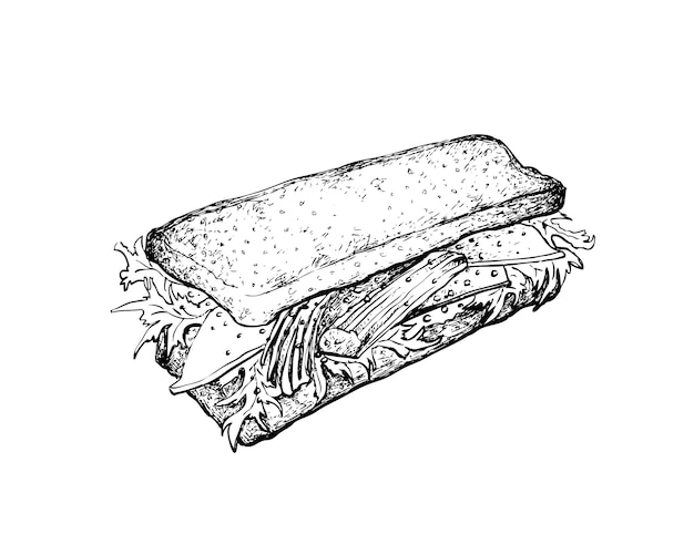 Vecteur dessinés à la main de sandwich à la salade de bâton de crabe