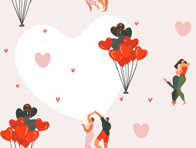 Dessinés à la main vecteur abstrait dessin animé graphique moderne Happy Valentines day concept illustrations art modèle sans couture avec danse couples gens ensemble isolés sur fond de couleur pastel rose