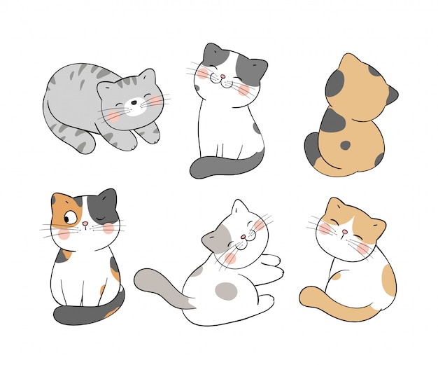 Vecteur dessinez bébé chat collection sur blanc.différentes poses.