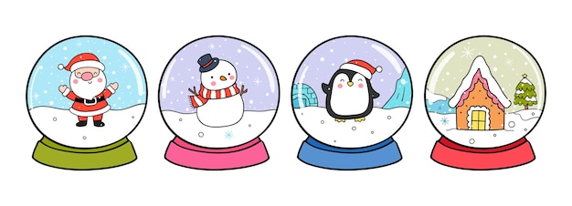 Dessinez Des Boules à Neige Bonhomme De Neige Pingouin Mignon Noël Et Hiver