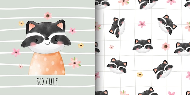 Dessinez Une Carte De Voeux Et Imprimez Un Motif De Raton Laveur Pour Les Textiles En Tissu Pour Enfants