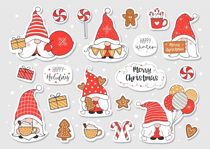Vecteur dessinez un gnome autocollant pour noël et l'hiver
