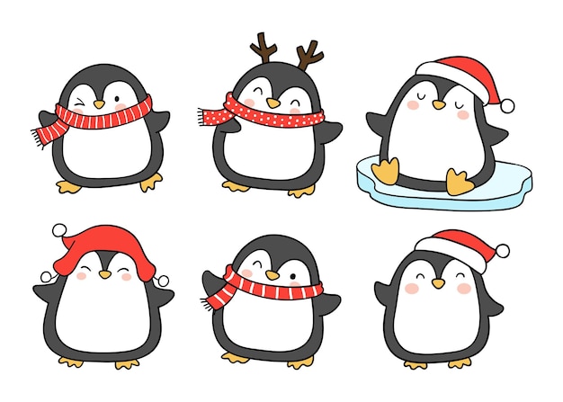 Dessinez Un Pingouin Pour Le Style De Dessin Animé Doodle De Noël Et D'hiver
