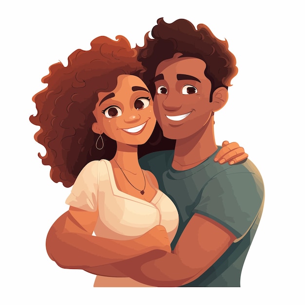 Vecteur des dessins animés de couples interraciaux s'étreignant