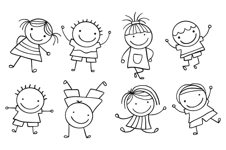 Vecteur des dessins animés d'enfants heureux des illustrations d'enfants des illustrations de doodle