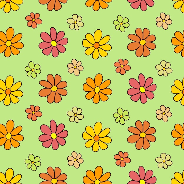 Vecteur des dessins animés de fleurs colorées sur fond vert