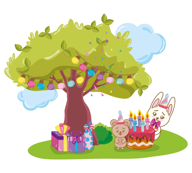 Dessins animés de lapin de joyeux anniversaire