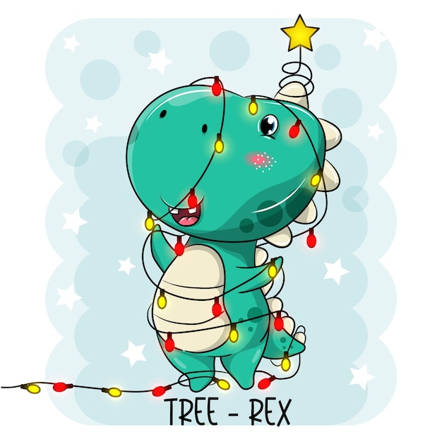 Dessins Animés Mignons De Dinosaures Transformés En Arbre De Noël