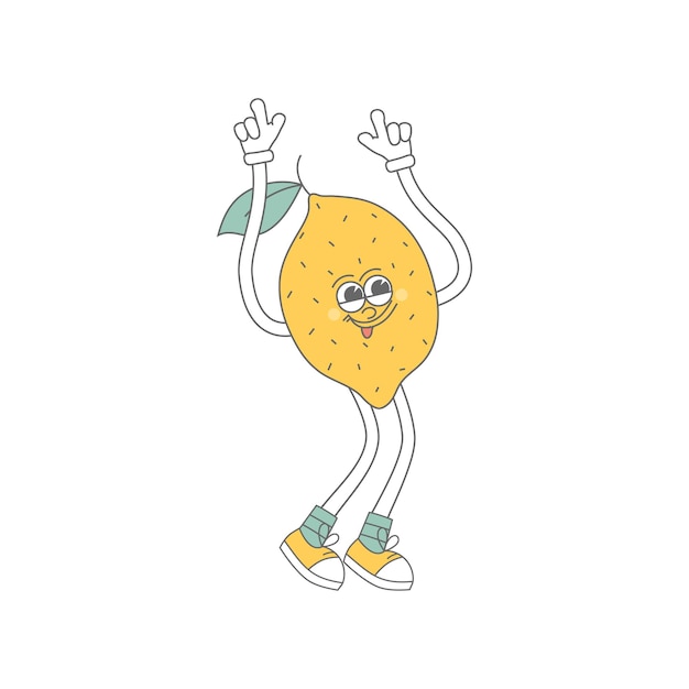 Vecteur des dessins animés rétro, des fruits, des poses différentes, des personnages modernes, une mascotte comique mignonne de citrons.