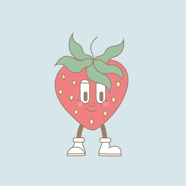Vecteur des dessins animés rétrospectives de fruits à poses différentes, des personnages modernes, une mascotte de fruits mignonne.