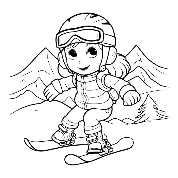 Vecteur des dessins animés de snowboarder à colorier