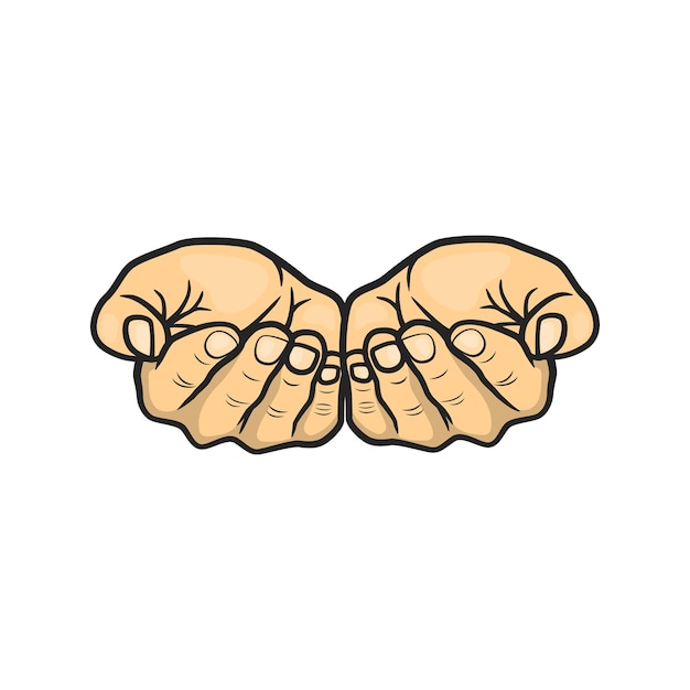 Vecteur des dessins animés vectoriels des mains couvertes tendues, des mains suppliantes, des bras, des paumes avec un contour isolé sur un fond blanc