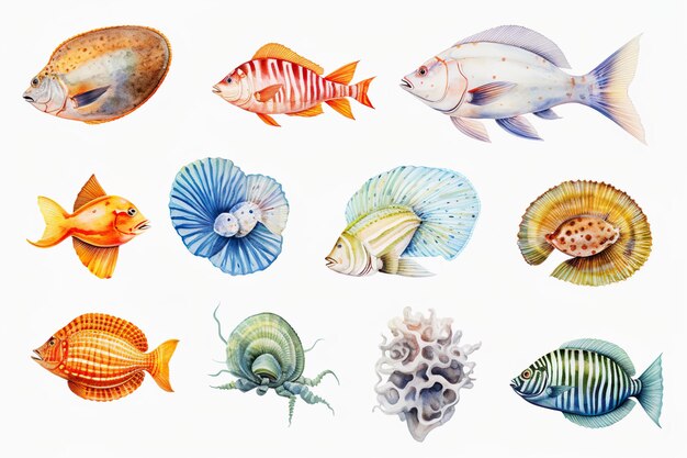 Vecteur dessins de clipart aquarelle vie océanique