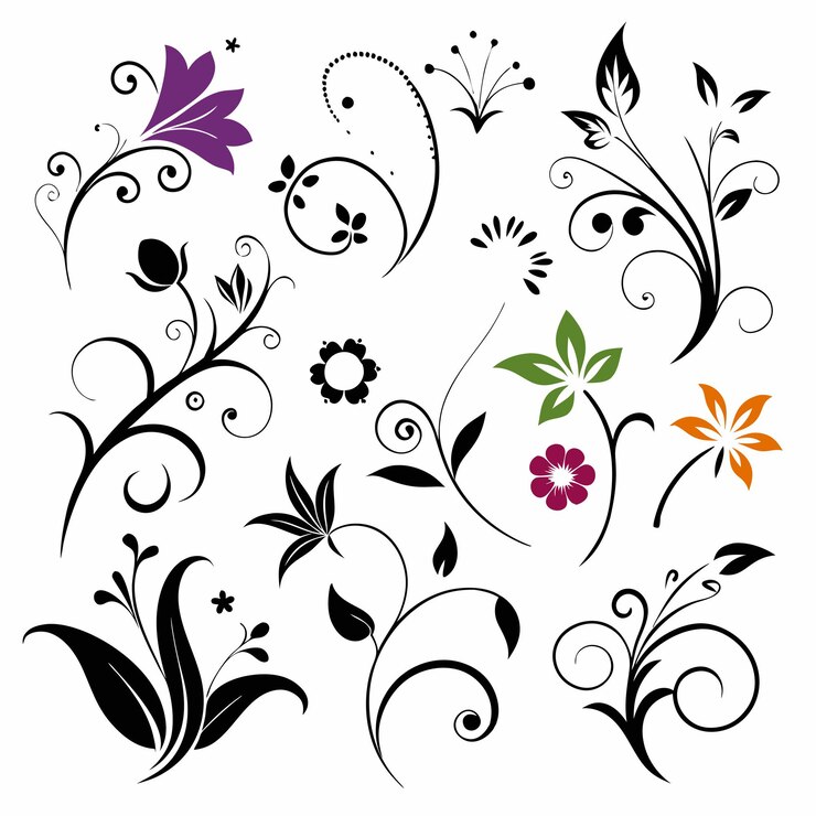 Vecteur des dessins floraux vectoriels de différentes couleurs 22