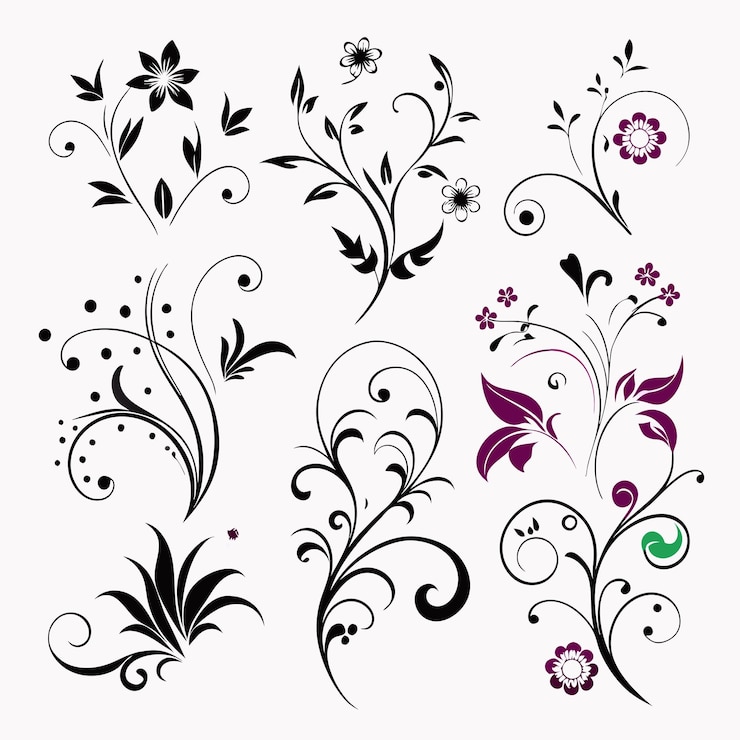 Vecteur des dessins floraux vectoriels de différentes couleurs 27