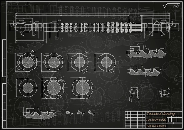 Dessins De Génie Mécanique Sur Fond Bleu Broach Technical Design Cover Blueprint Vector Illustration