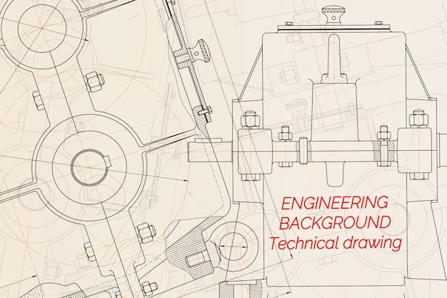 Dessins de génie mécanique sur fond clair. Réducteur