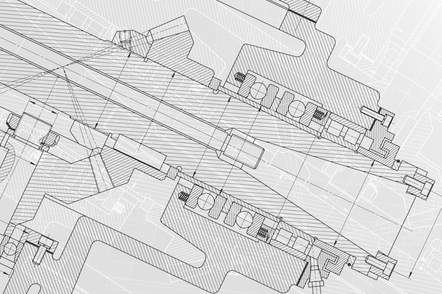 Vecteur dessins d'ingénierie mécanique sur fond blanc couverture de conception technique de broche de fraiseuse