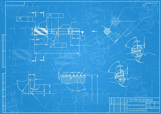 Dessins D'ingénierie Mécanique Sur Fond Bleu Outils De Robinet Borer Conception Technique Couverture Plan Illustration Vectorielle