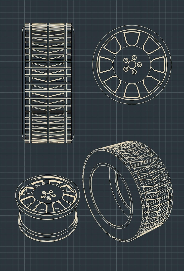 Vecteur dessins de roues et de pneus en alliage pour voitures