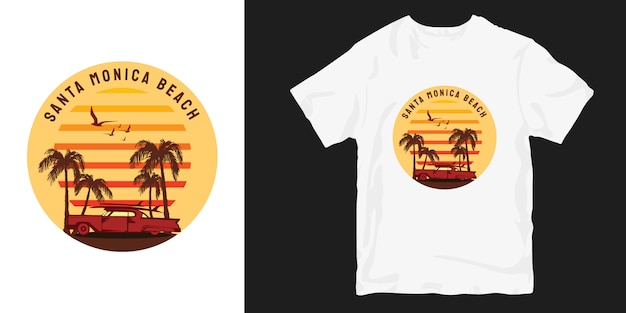 Dessins De T-shirt Vintage Sunset Santa Monica Beach