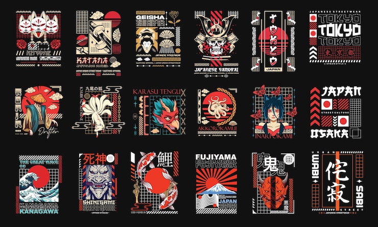 Dessins de t-shirts Streetwear japonais Japon Culture T-shirt ArtworkIllustration